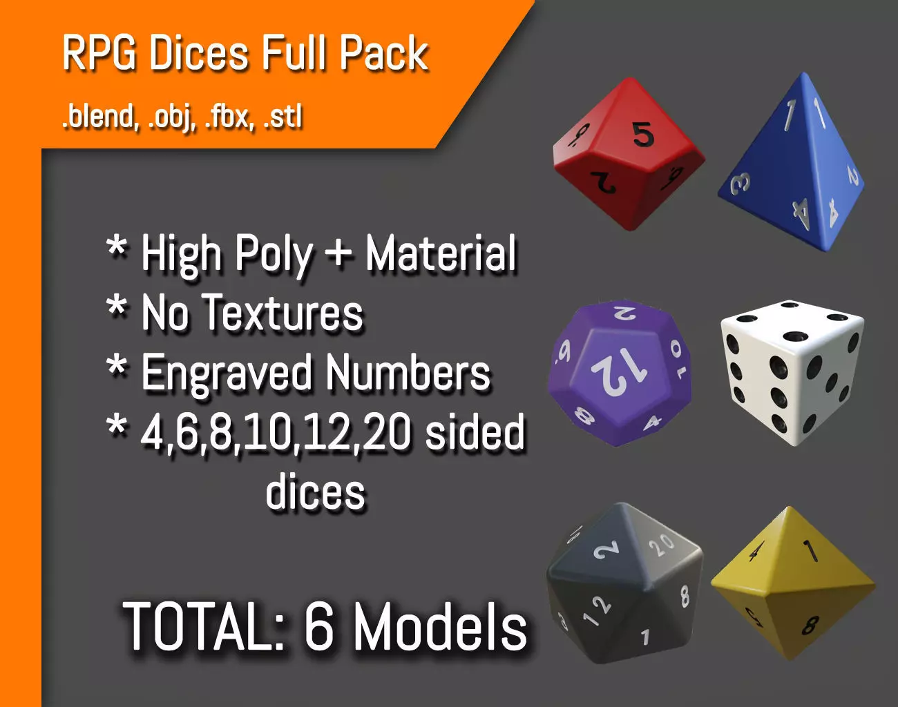 RPG Dices Full Pack - Pacote de Dados 3D Model Collection_0