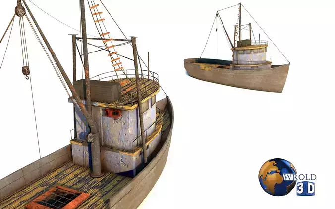 Lowpoly Fishing Boat 3D Model Low-poly 3D model