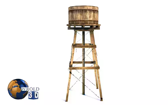 Wooden Water Tower Lowpoly 3D Model Low-poly 3D model