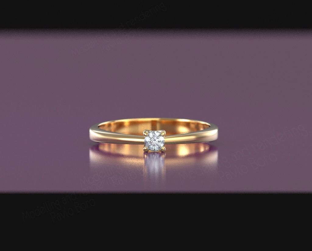 Solitaire engagement ring 3D print model_2