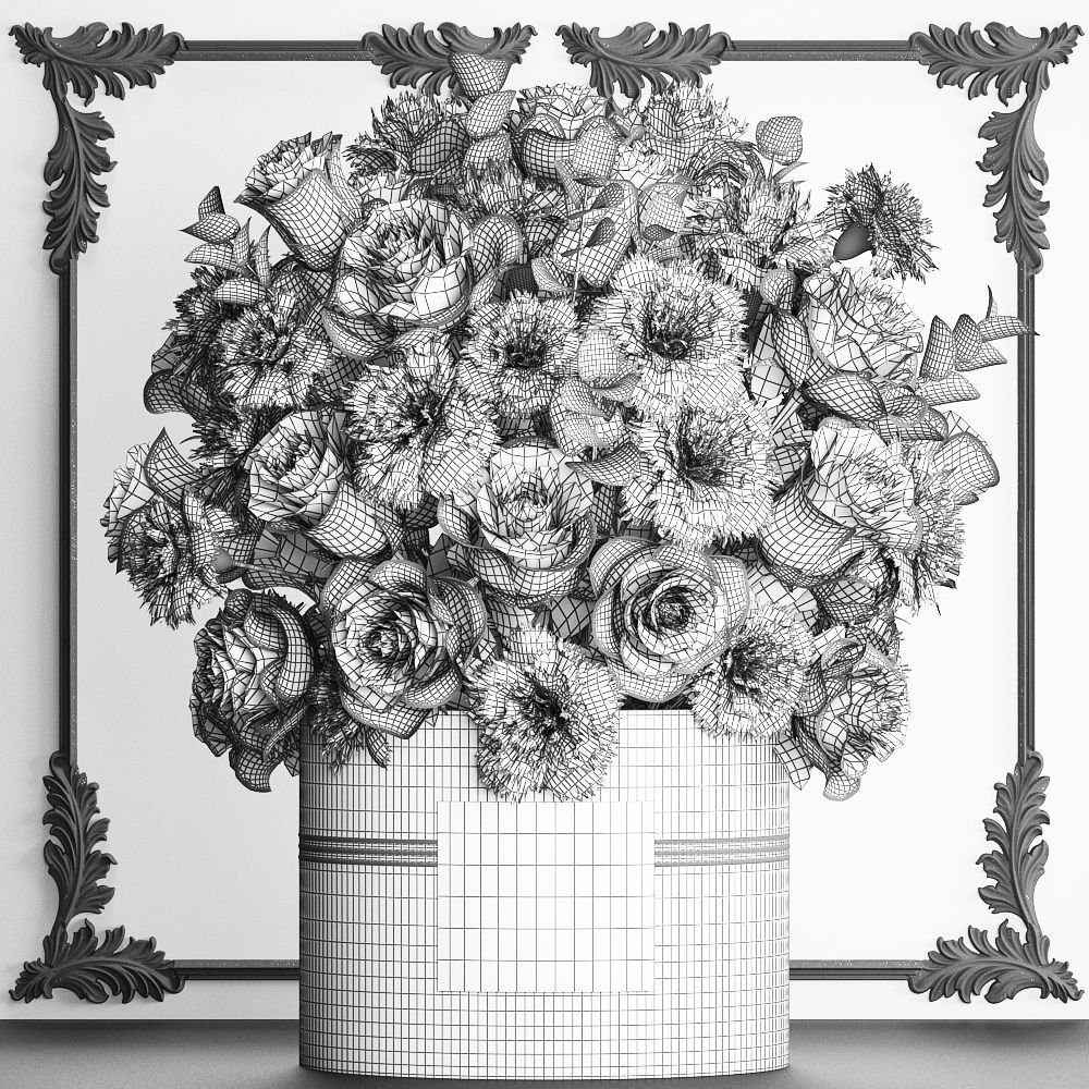 bouquet of pink flowers in a gift box 93 3D model_6