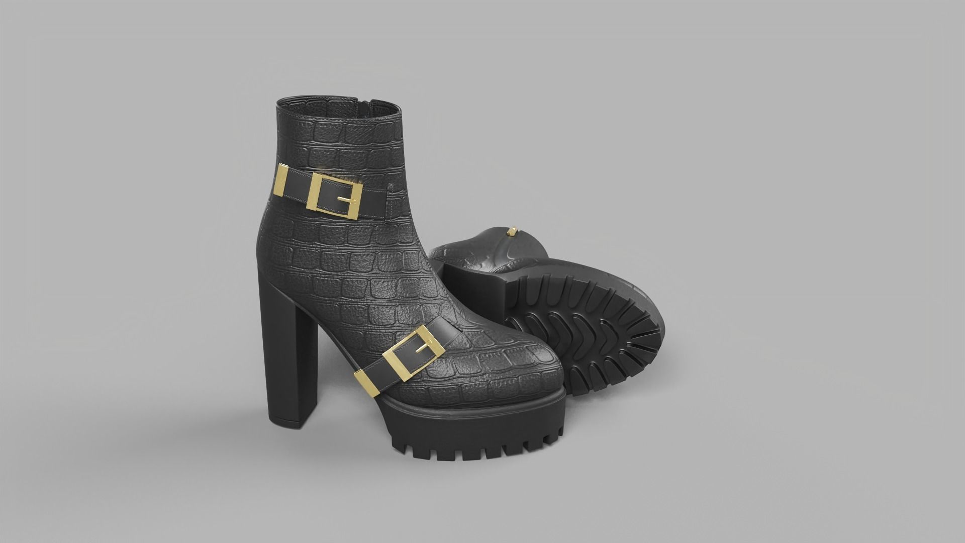 Casual Leather Womens Boots With Heels Low-poly 3D model_5