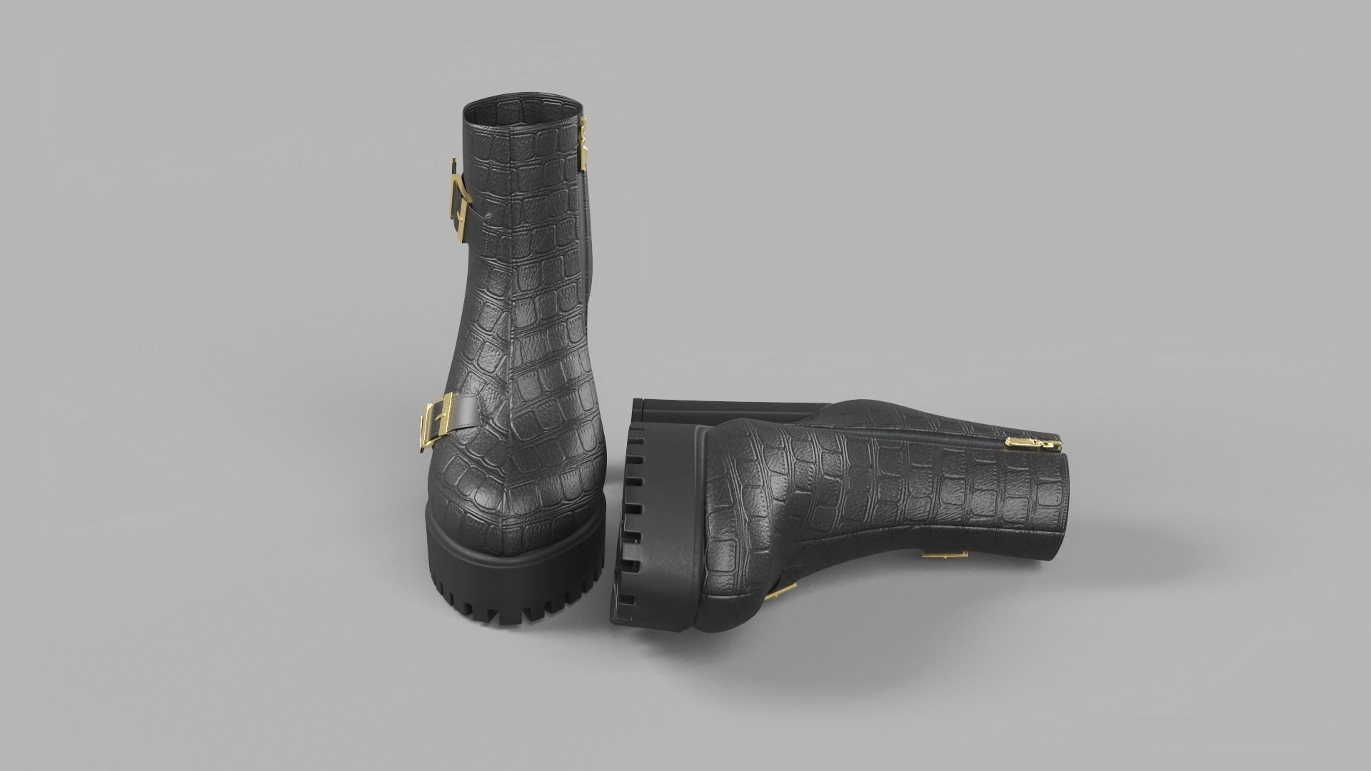 Casual Leather Womens Boots With Heels Low-poly 3D model_7