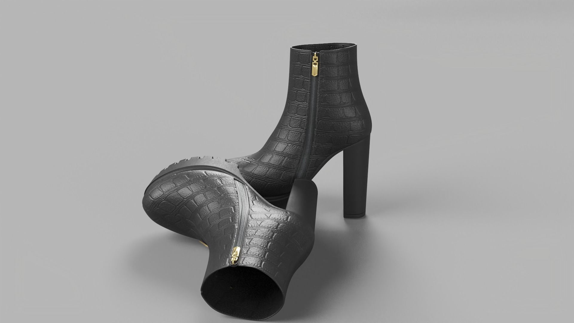 Casual Leather Womens Boots With Heels Low-poly 3D model_8