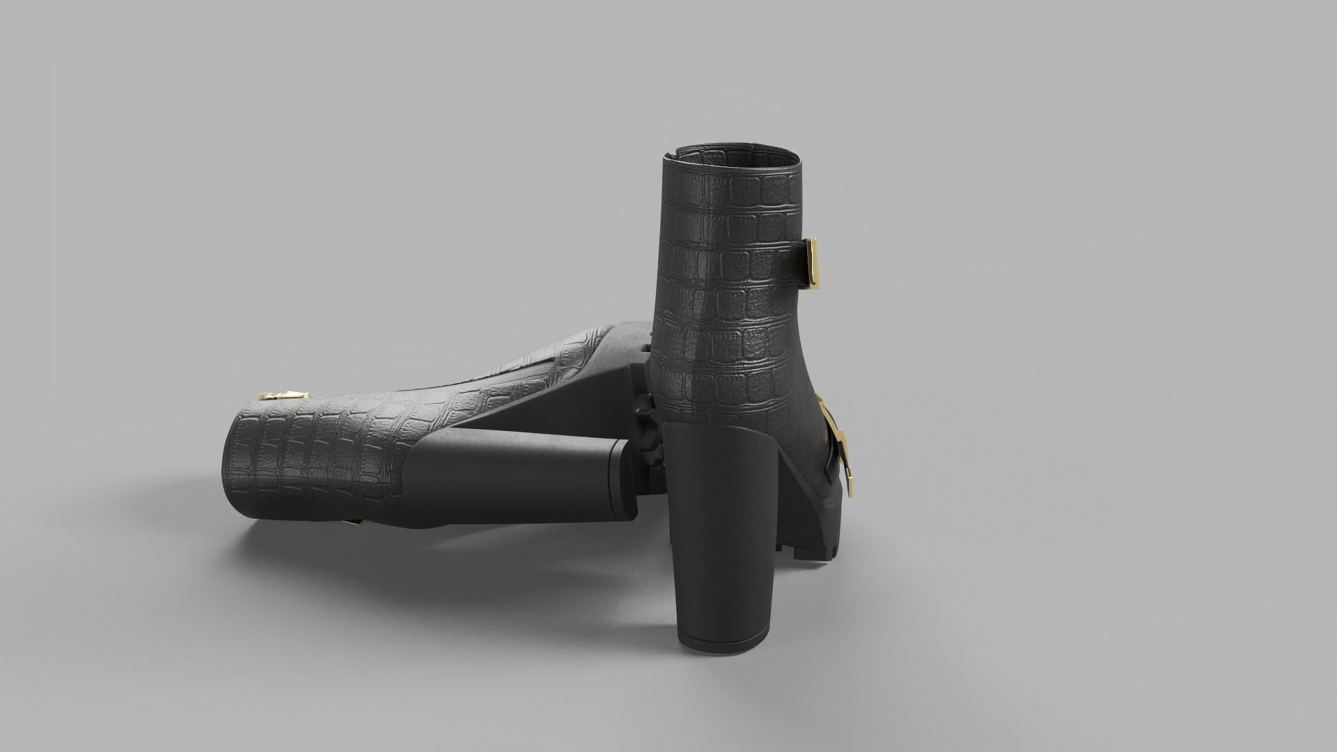 Casual Leather Womens Boots With Heels Low-poly 3D model_6