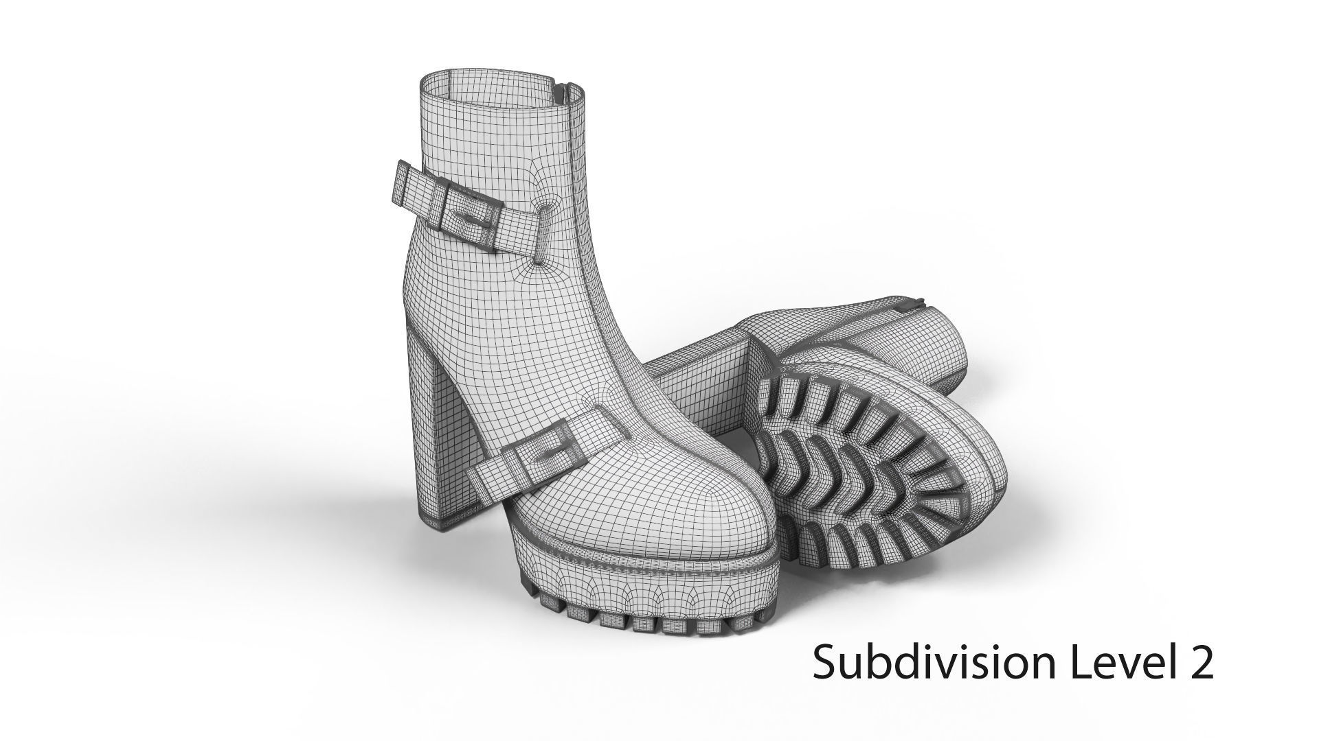 Casual Leather Womens Boots With Heels Low-poly 3D model_2