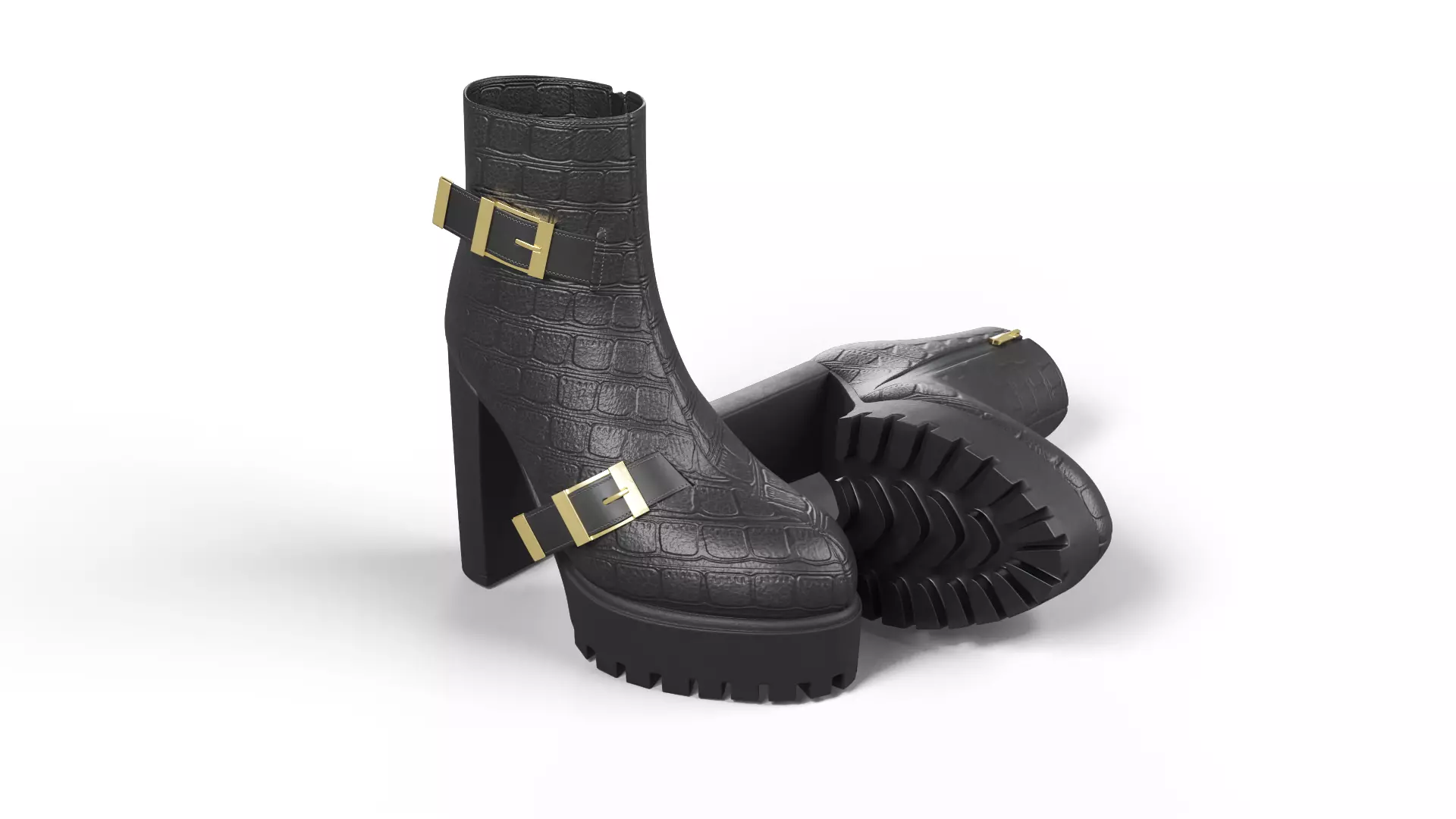 Casual Leather Womens Boots With Heels Low-poly 3D model_0