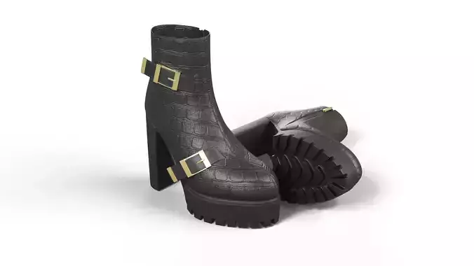Casual Leather  Womens Boots With Heels  Low-poly 3D model
