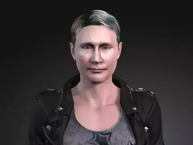 Putin man in leather jacket and jeans Low-poly 3D model