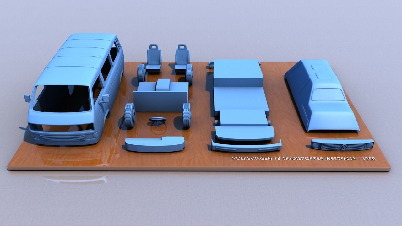 VOLKSWAGEN T3 TRANSPORTER WESTFALIA - 1980 3D print model_4