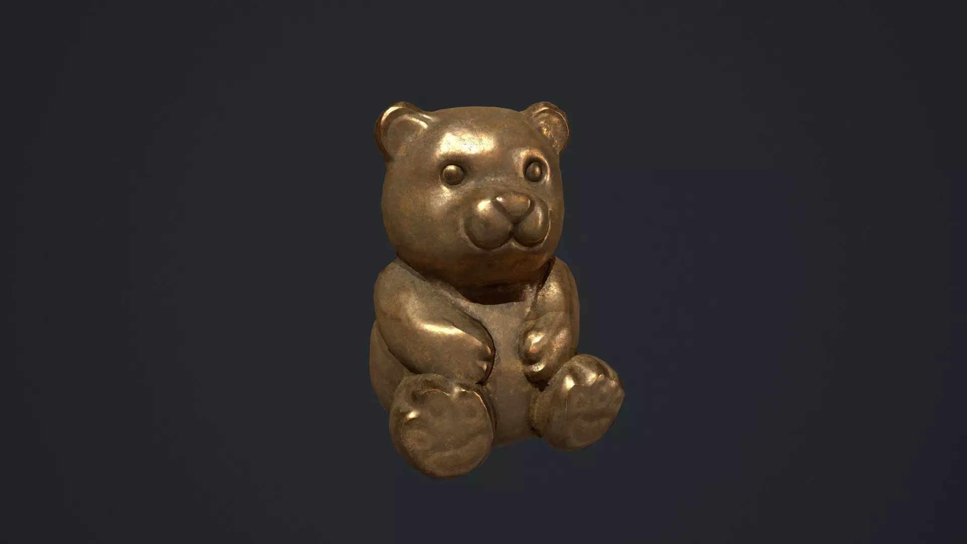 Bronze Teddy Bear Statue Low-poly 3D model_0