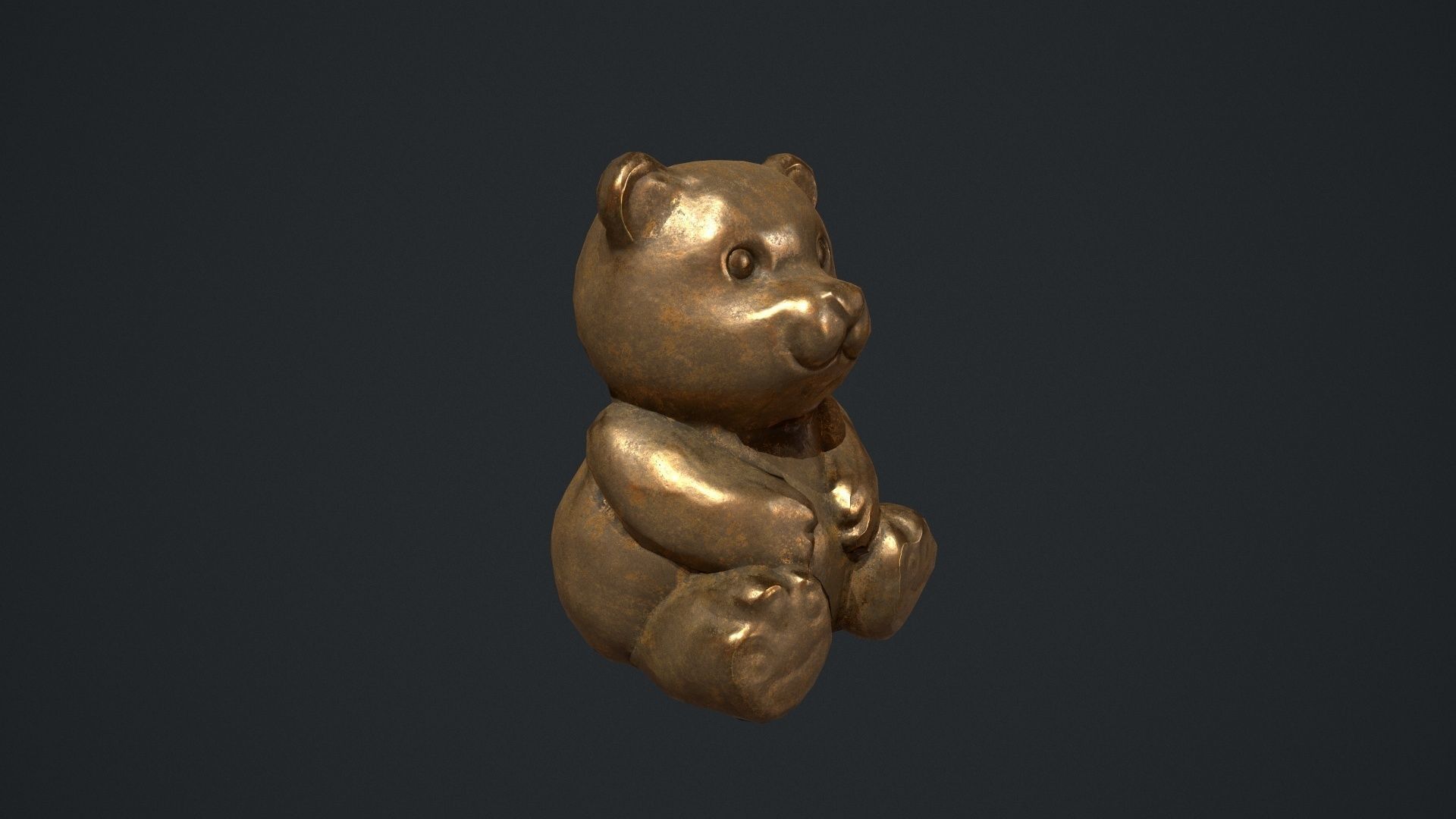 Bronze Teddy Bear Statue Low-poly 3D model_1