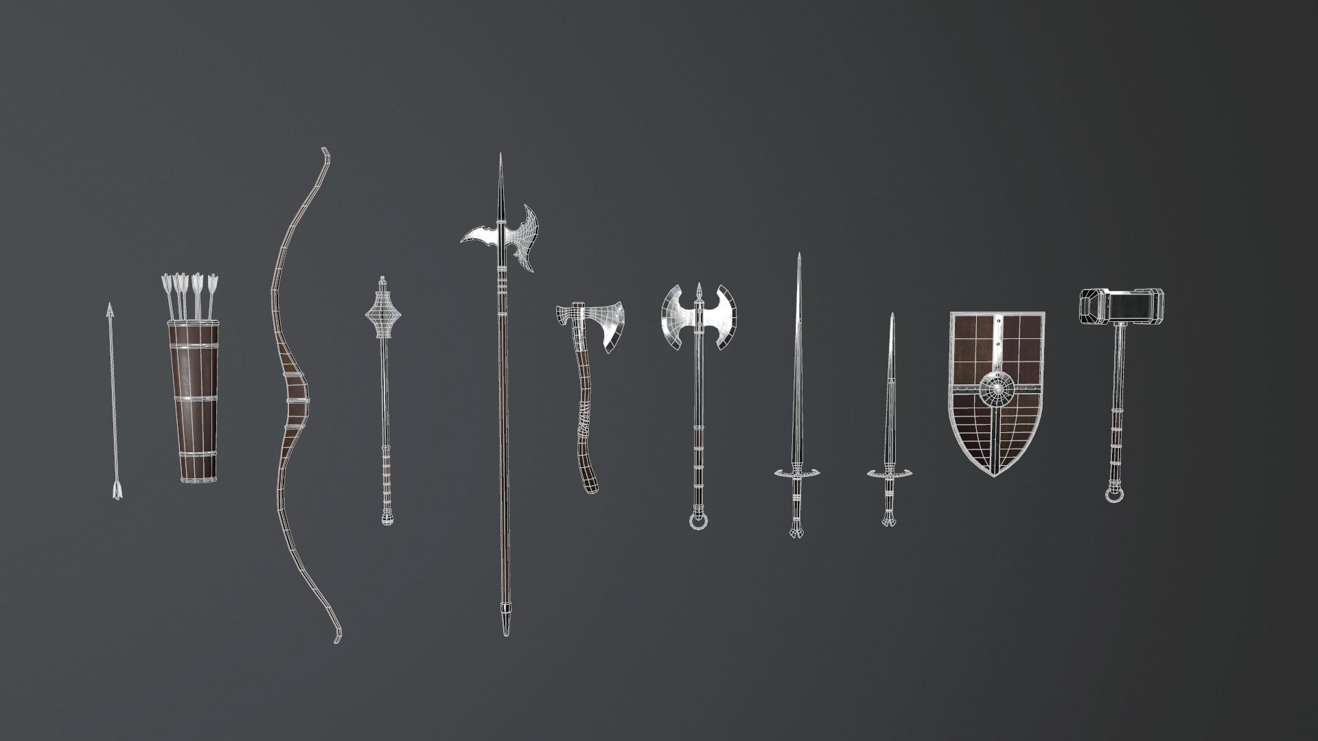 Game-Ready Medieval Weapons Pack Low-poly 3D model_2
