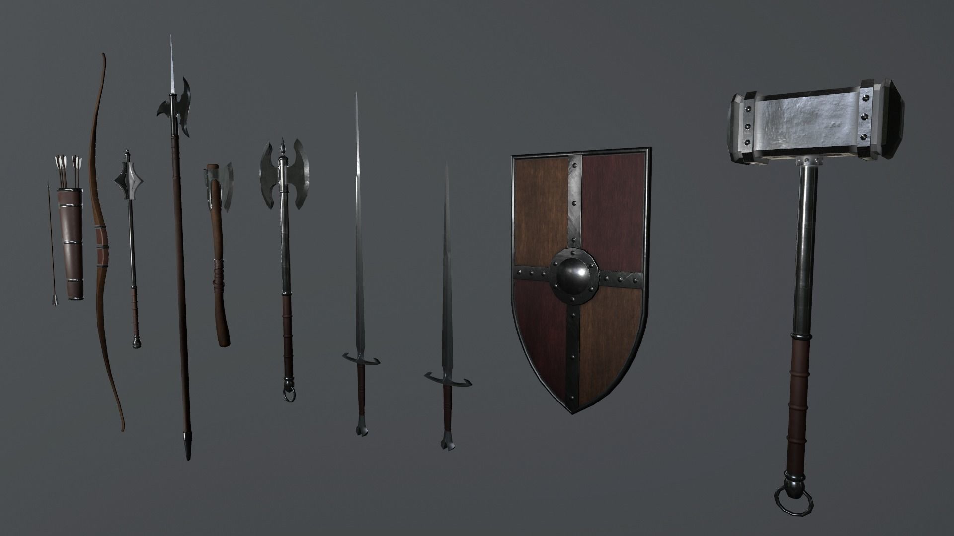 Game-Ready Medieval Weapons Pack Low-poly 3D model_3
