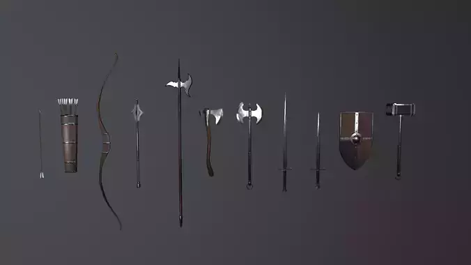 Game-Ready Medieval Weapons Pack Low-poly 3D model