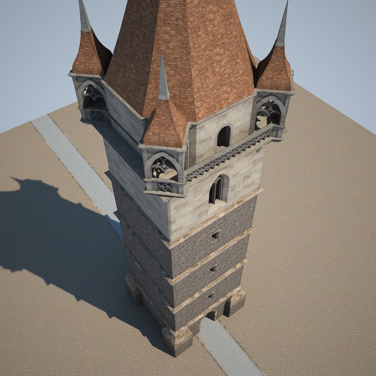 Belfry clock tower 3D model_5