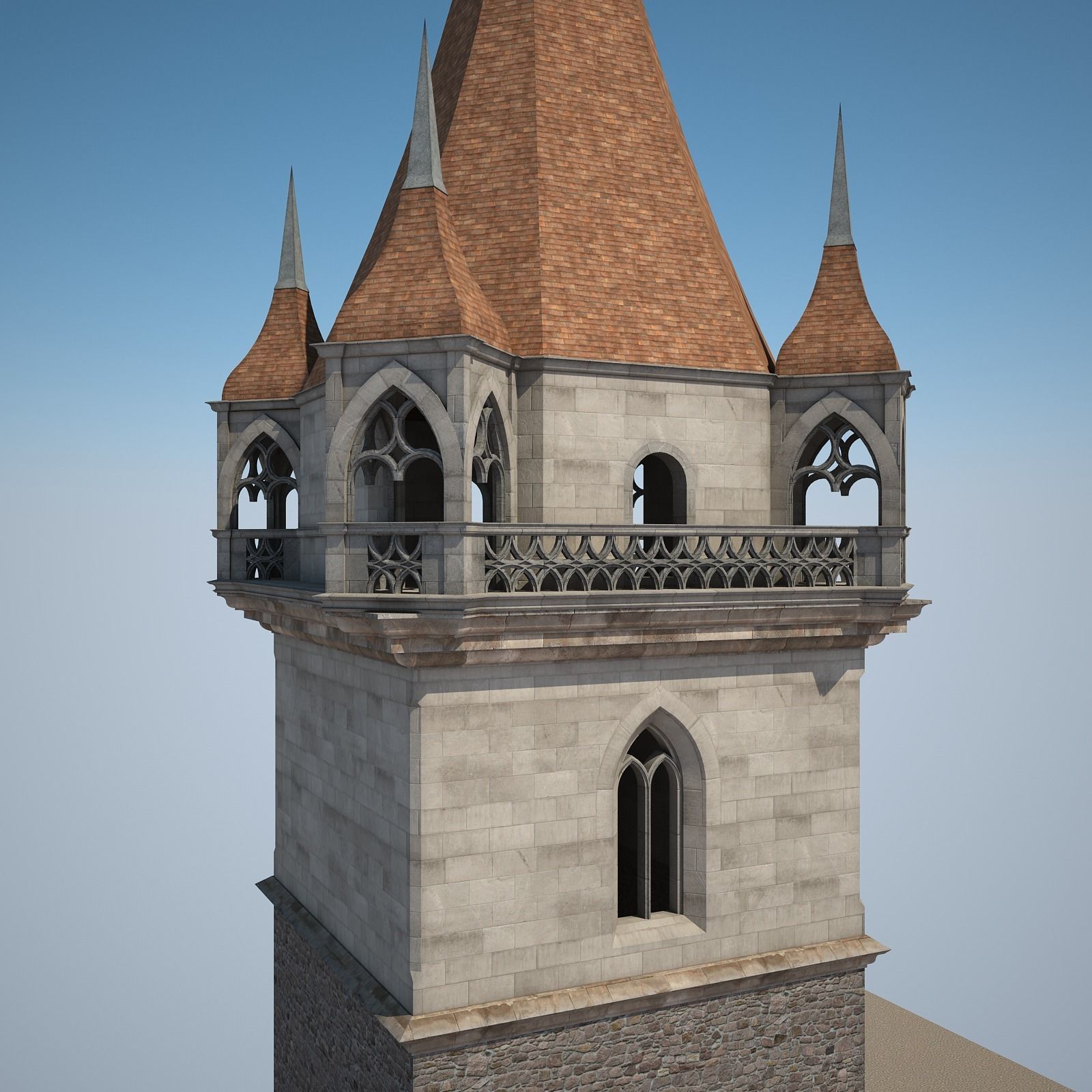 Belfry clock tower 3D model_6
