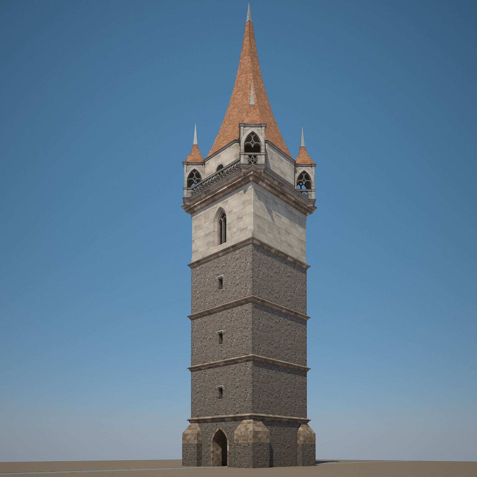Belfry clock tower 3D model_1
