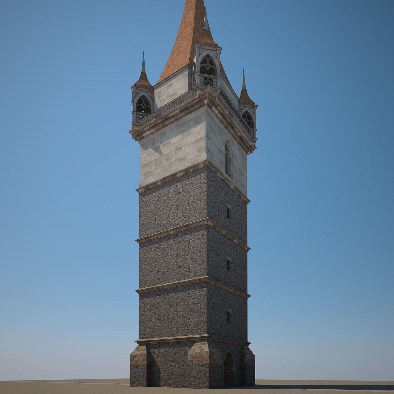 Belfry clock tower 3D model_2