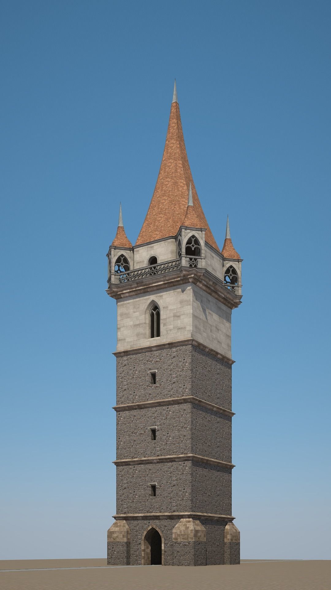 Belfry clock tower 3D model_7