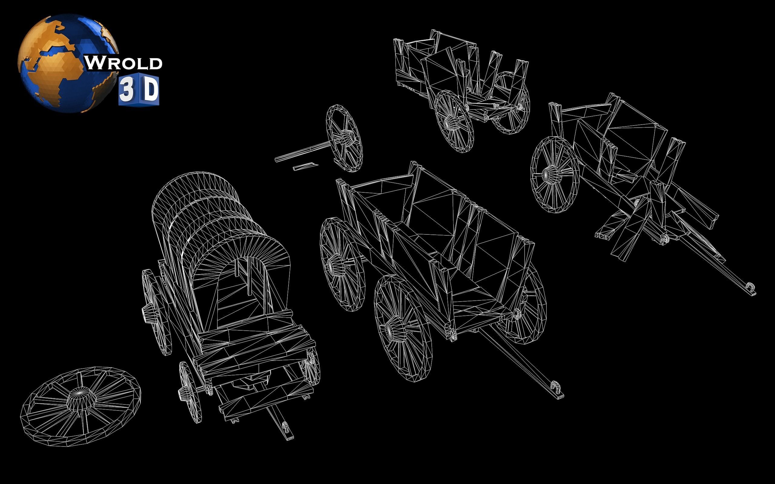 Medieval Cart Lowpoly Collection Pack 3D Model Low-poly 3D model_8