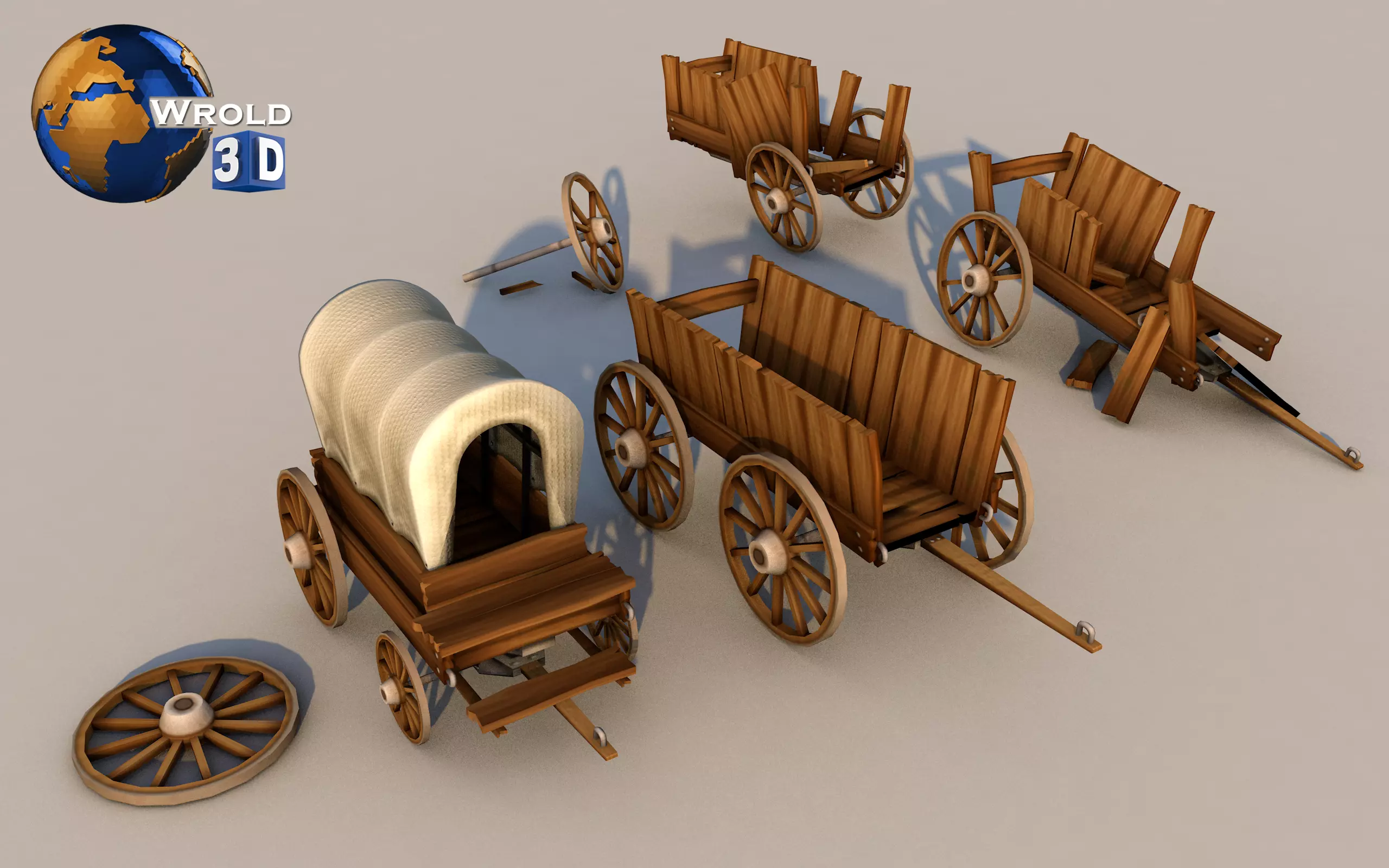 Medieval Cart Lowpoly Collection Pack 3D Model Low-poly 3D model_0