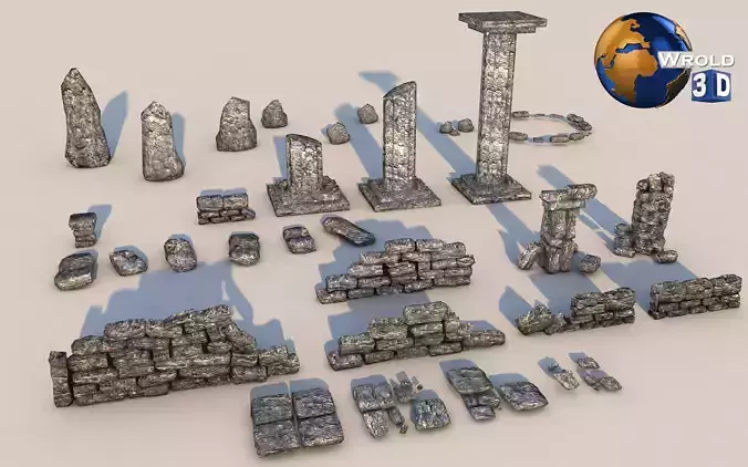Lowpoly Concrete Rock Tile Collection Pack 3D Model
