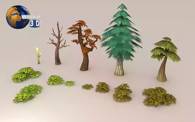 Lowpoly Tree Leafs Collection Pack 3D Model