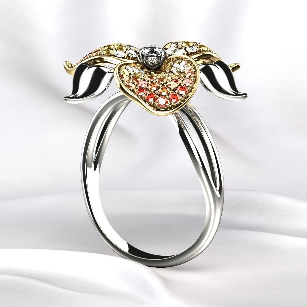 Flower Golden Ring with Gemstones 3D print model_12