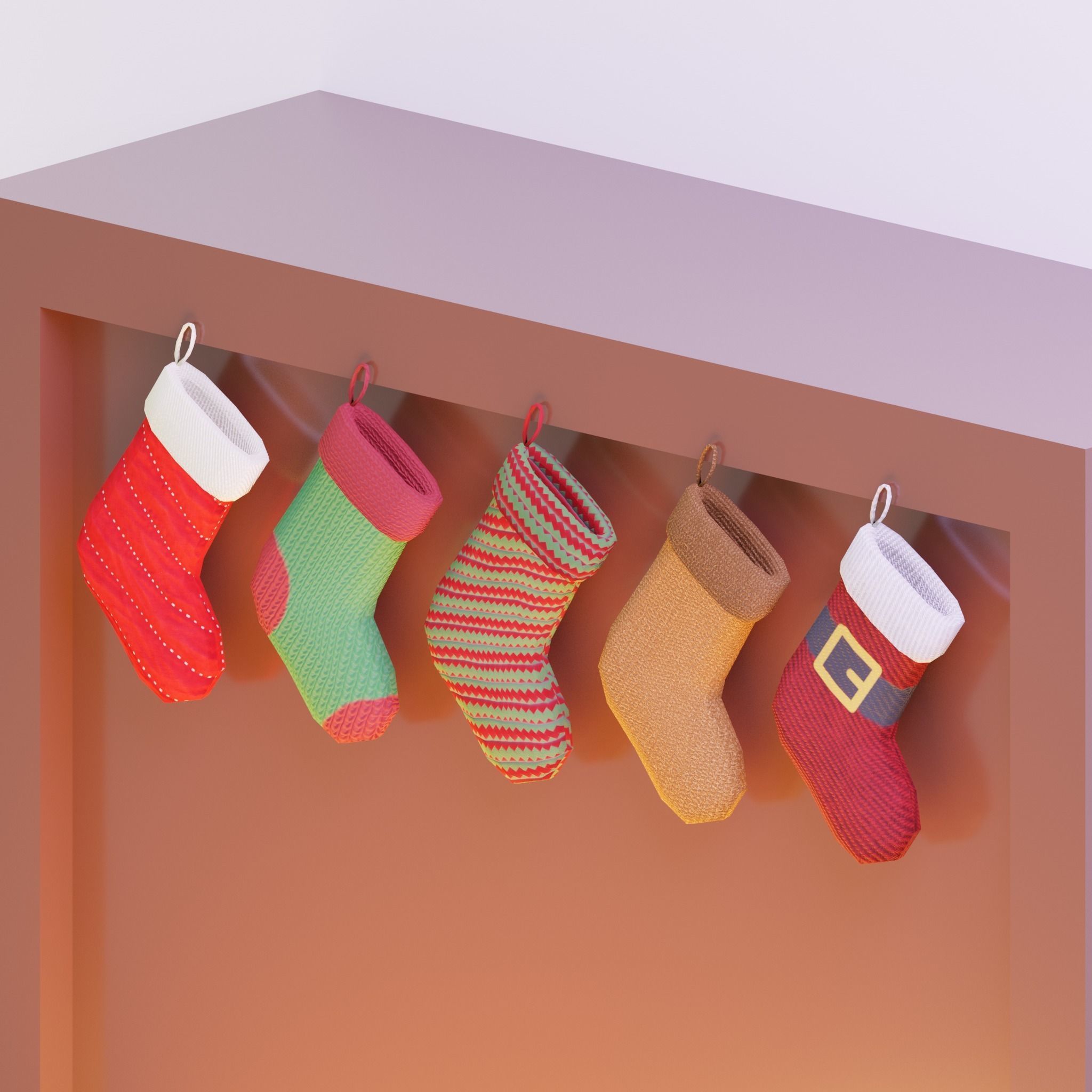 Christmas Socks G39 Low-poly 3D model_3
