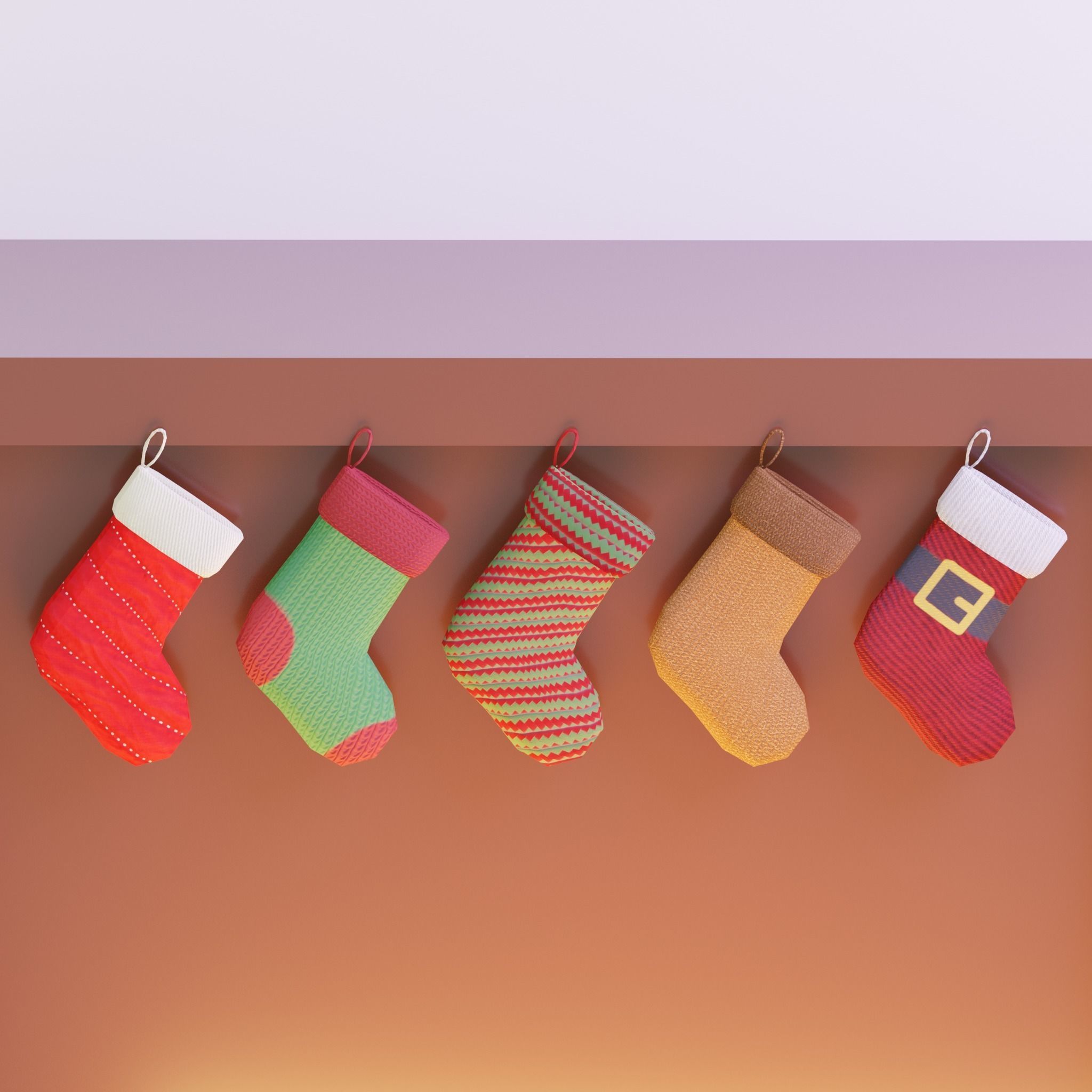 Christmas Socks G39 Low-poly 3D model_2