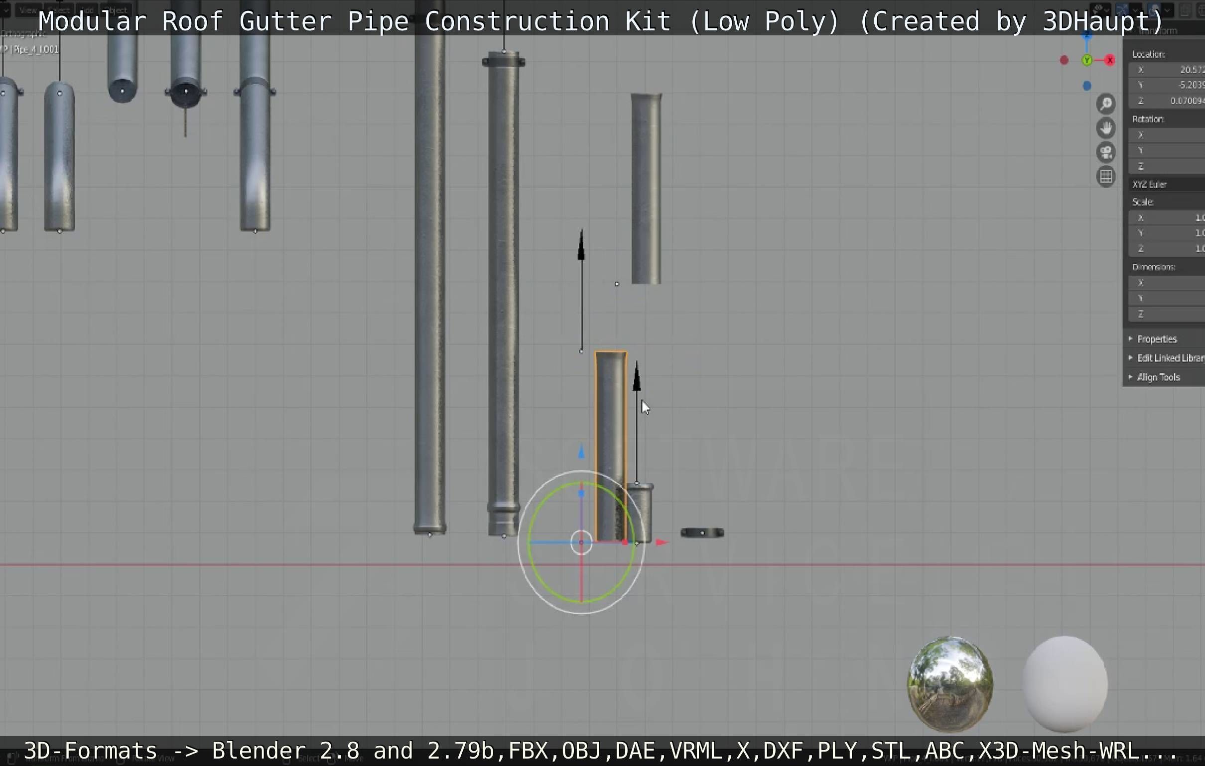 Modular Roof Gutter Pipe Construction Ki Low-poly 3D model_32