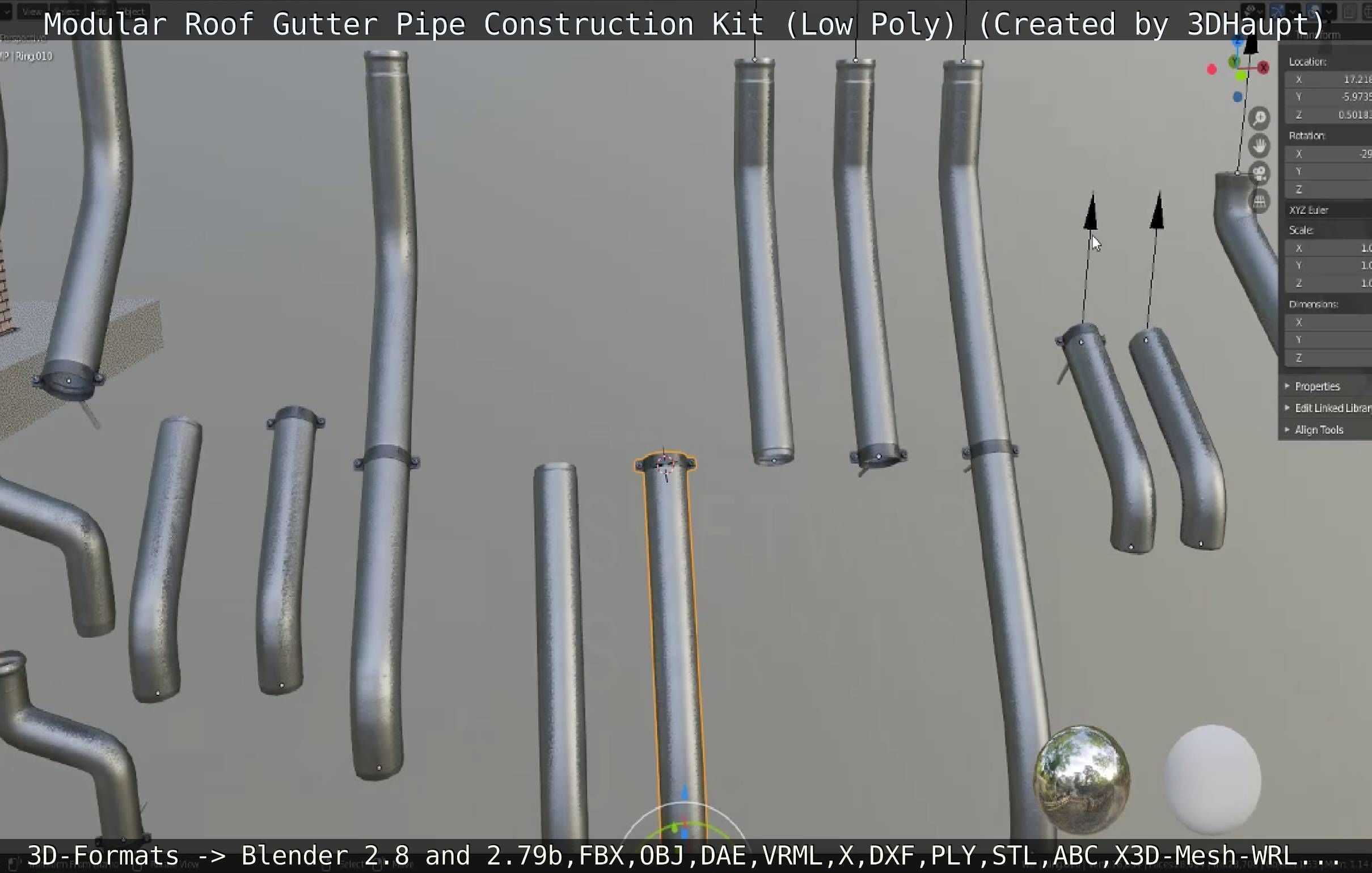 Modular Roof Gutter Pipe Construction Ki Low-poly 3D model_35