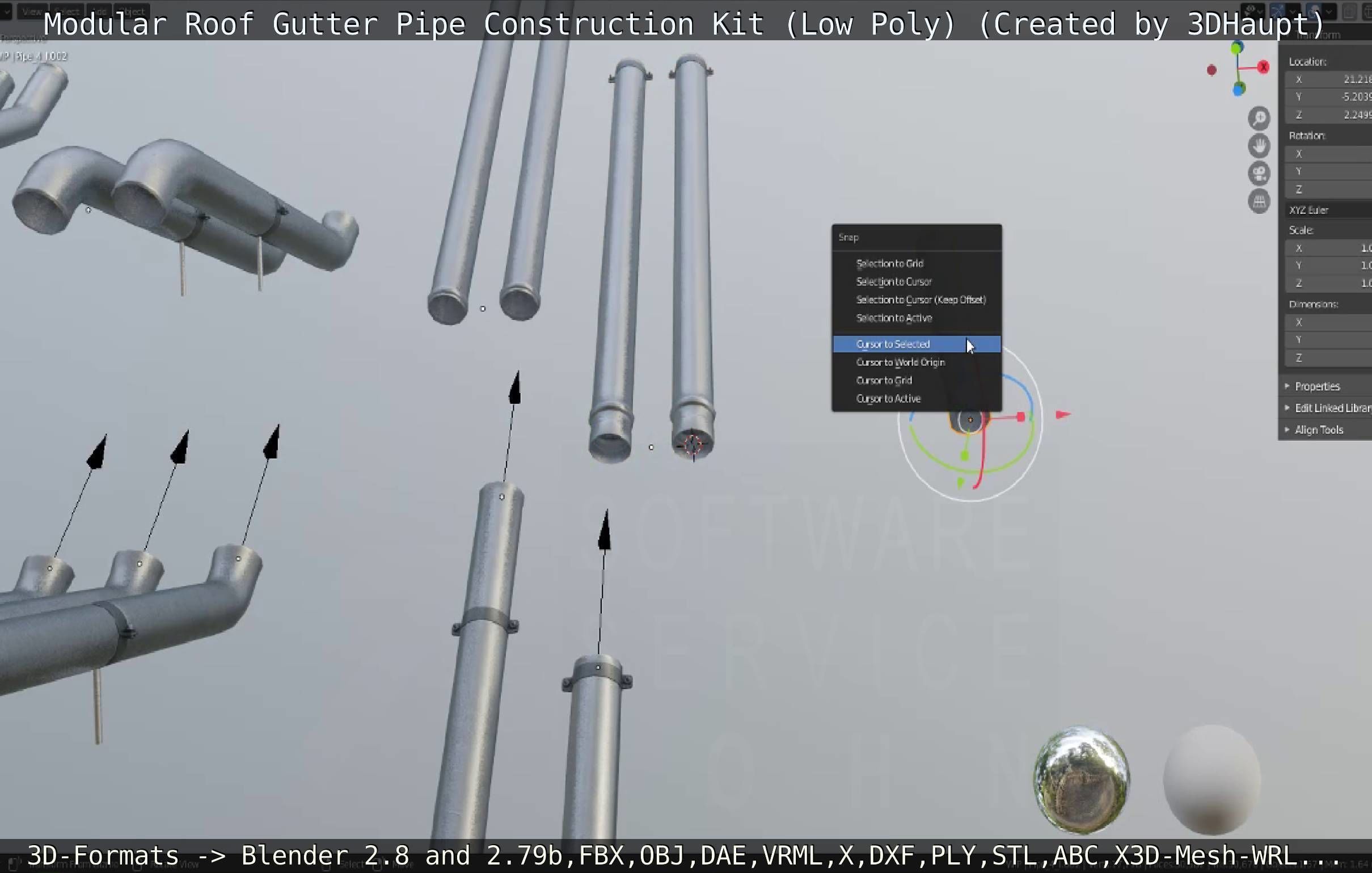 Modular Roof Gutter Pipe Construction Ki Low-poly 3D model_29