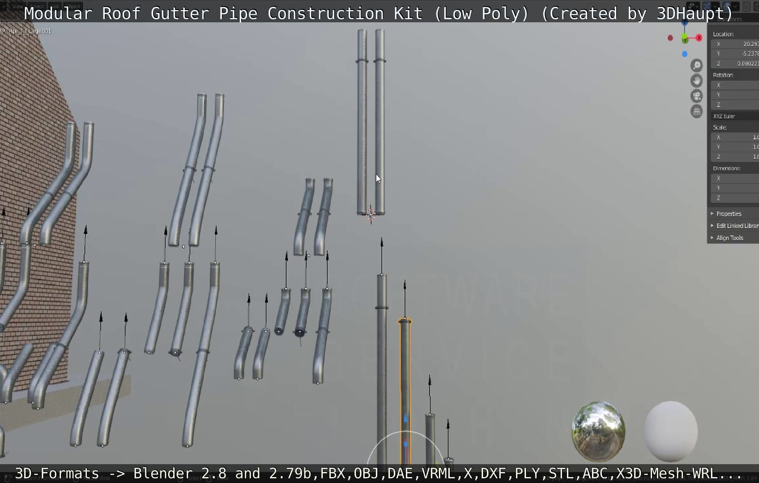 Modular Roof Gutter Pipe Construction Ki Low-poly 3D model_19