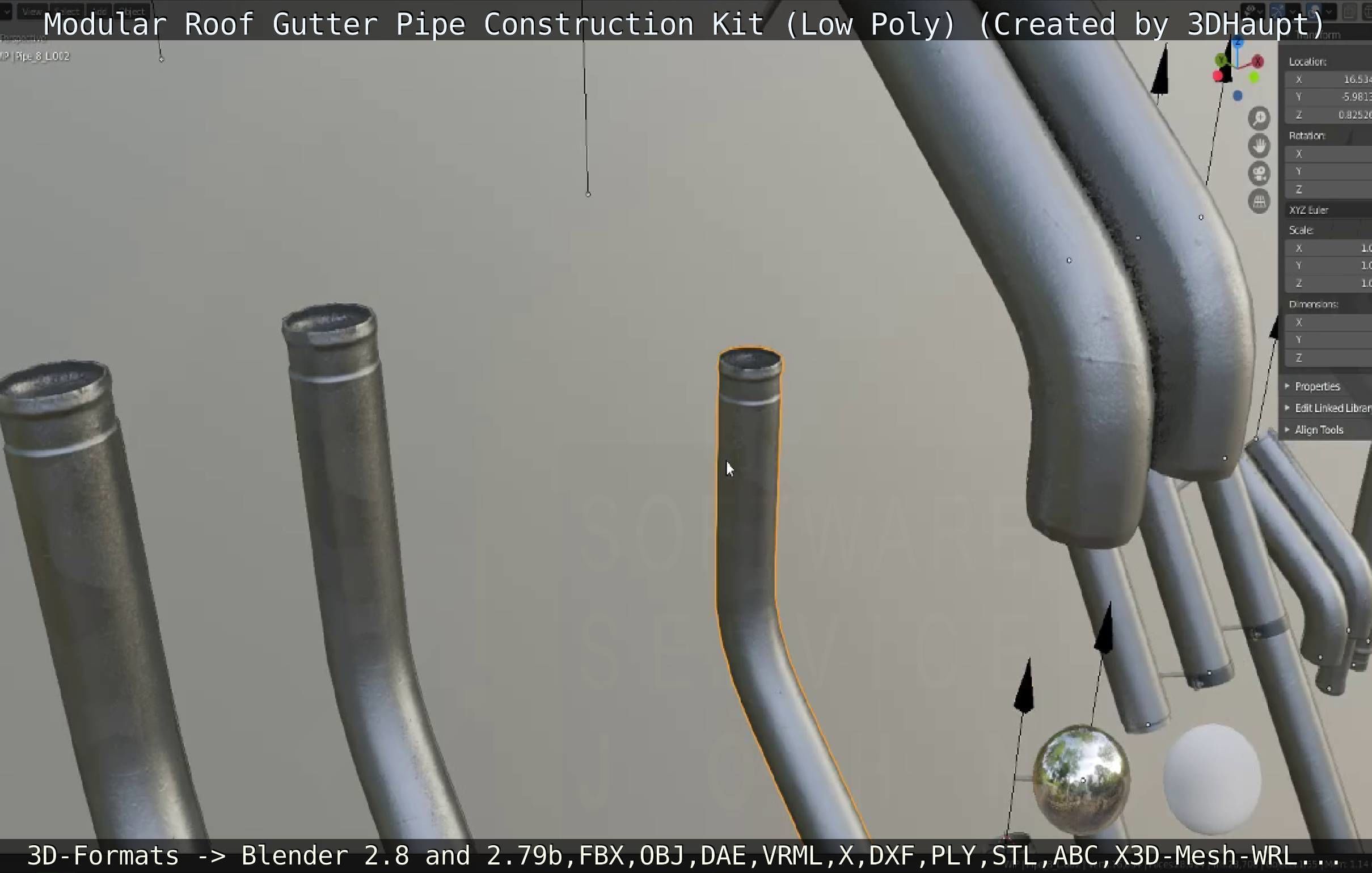 Modular Roof Gutter Pipe Construction Ki Low-poly 3D model_36