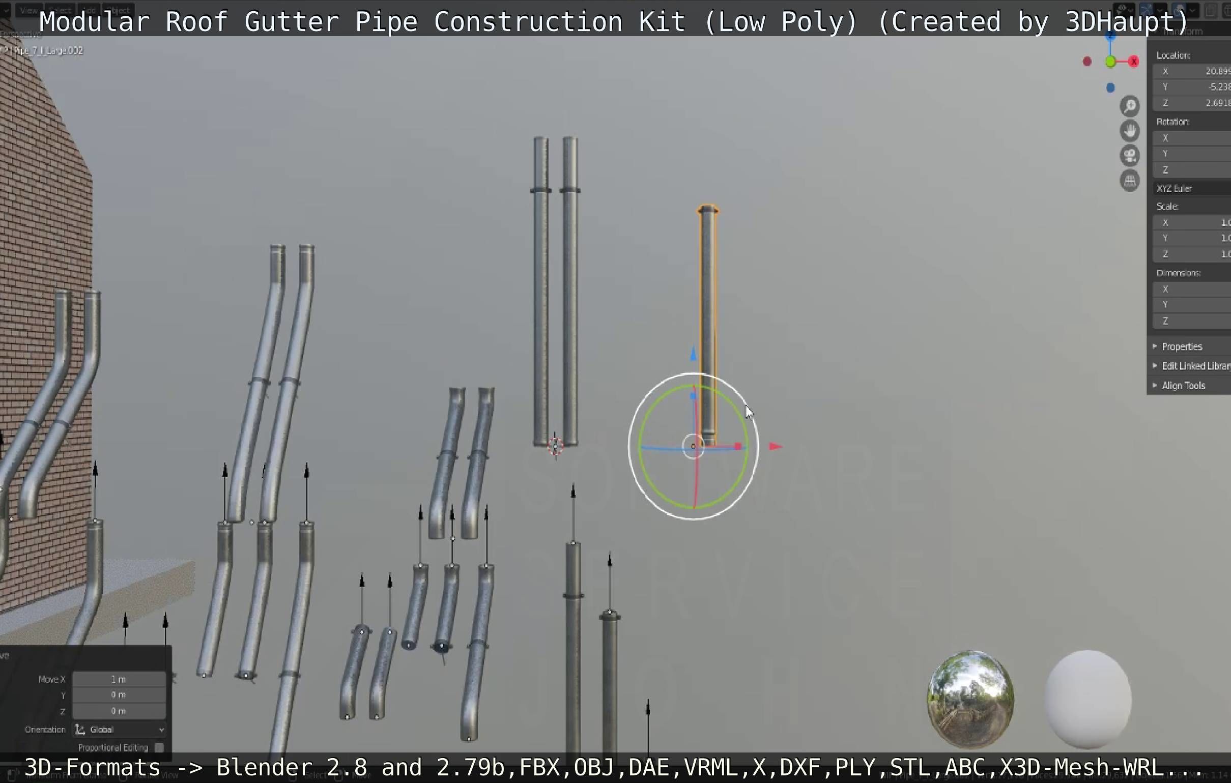 Modular Roof Gutter Pipe Construction Ki Low-poly 3D model_25