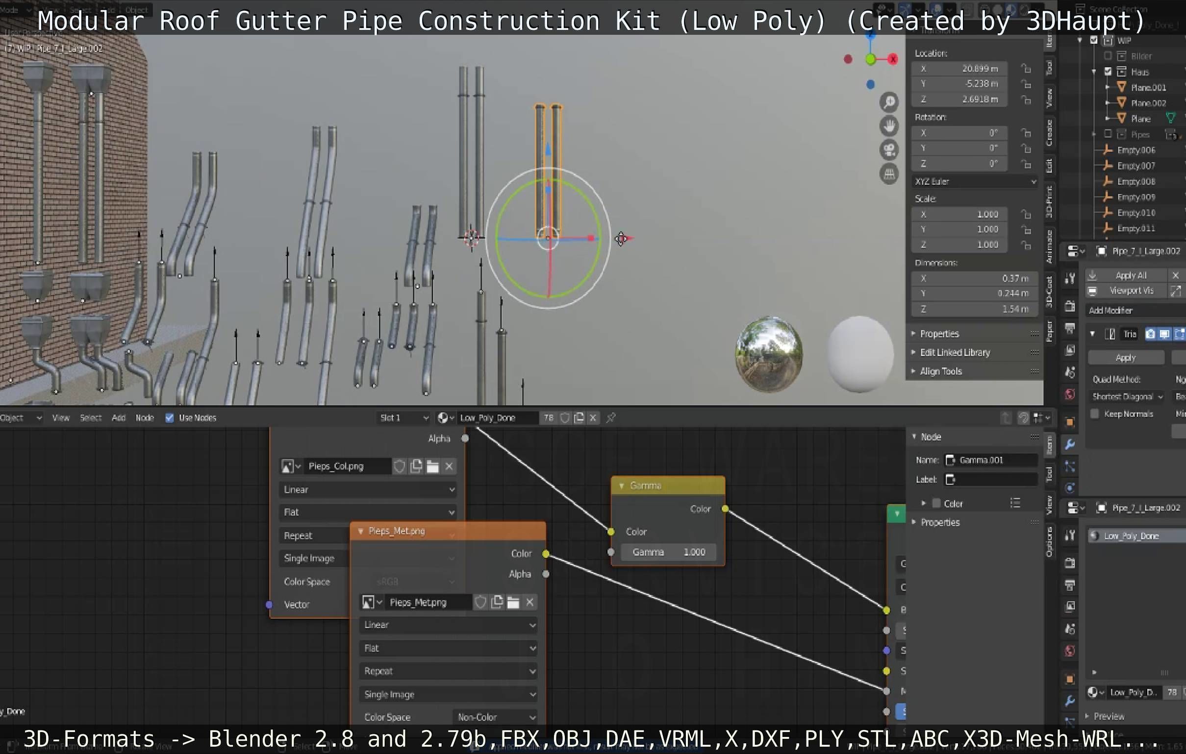 Modular Roof Gutter Pipe Construction Ki Low-poly 3D model_26