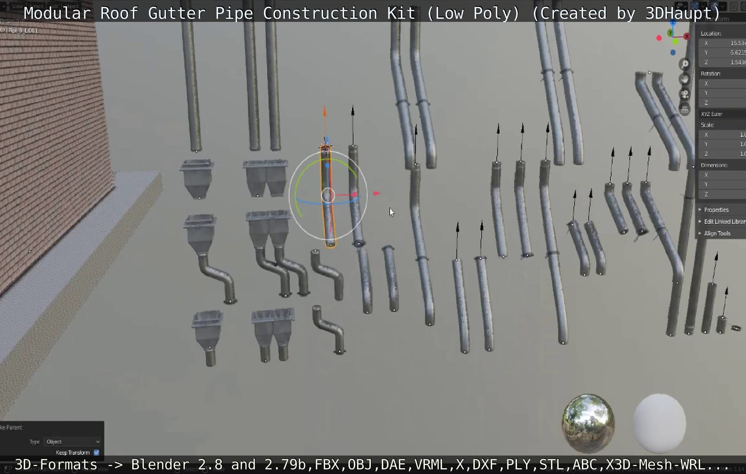 Modular Roof Gutter Pipe Construction Ki Low-poly 3D model_38