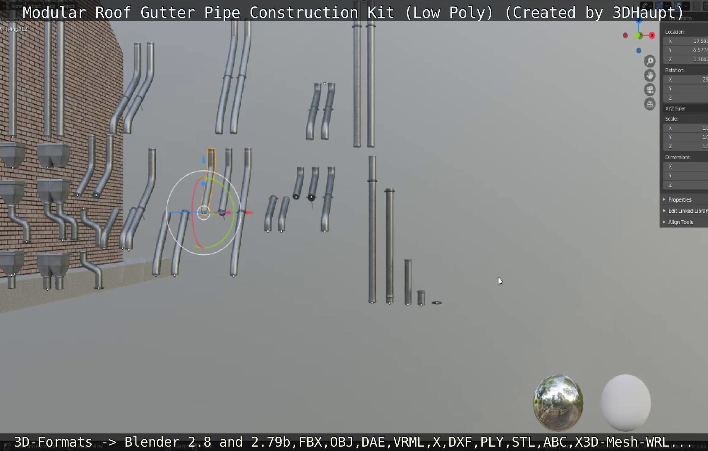 Modular Roof Gutter Pipe Construction Ki Low-poly 3D model_34