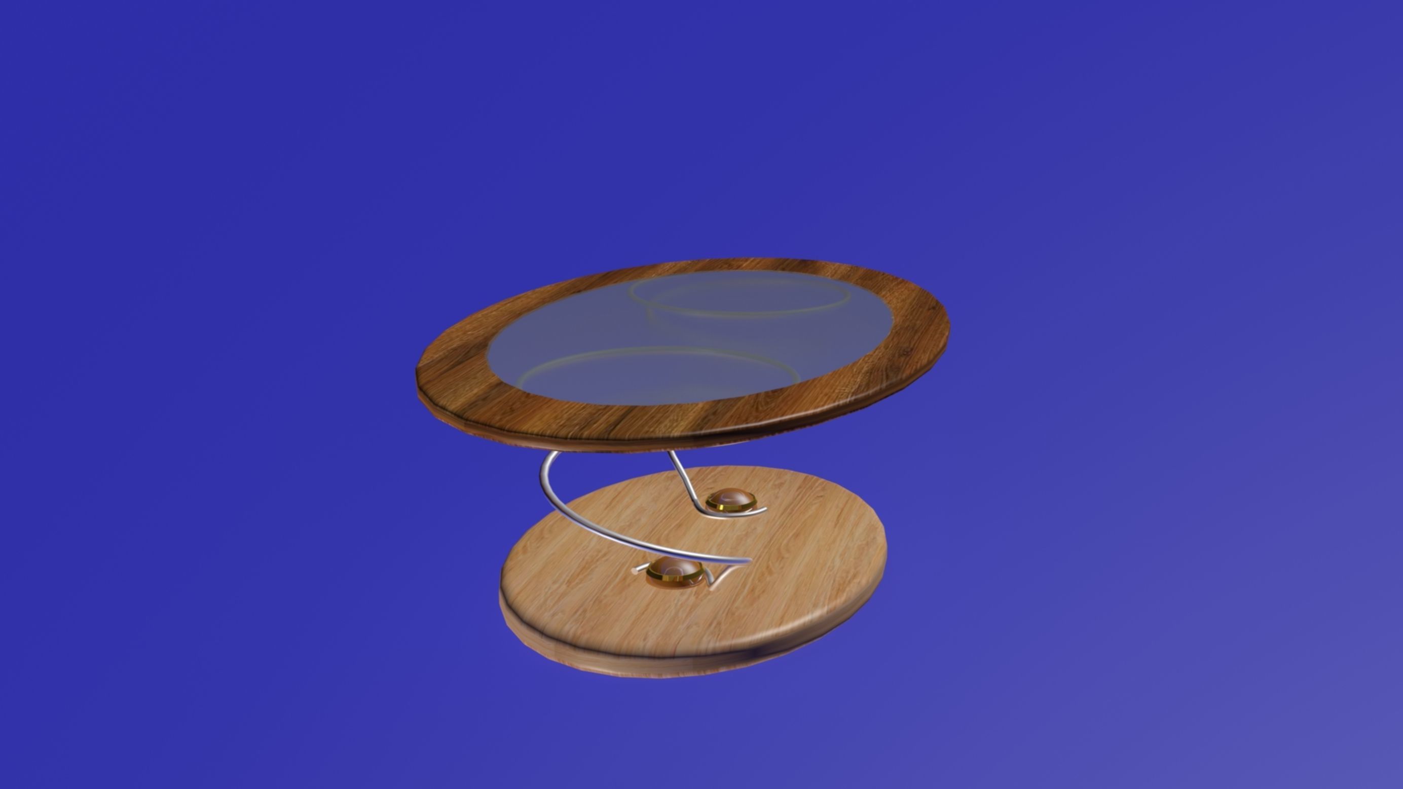 Eliptic glass and wood modern table 3D model_2
