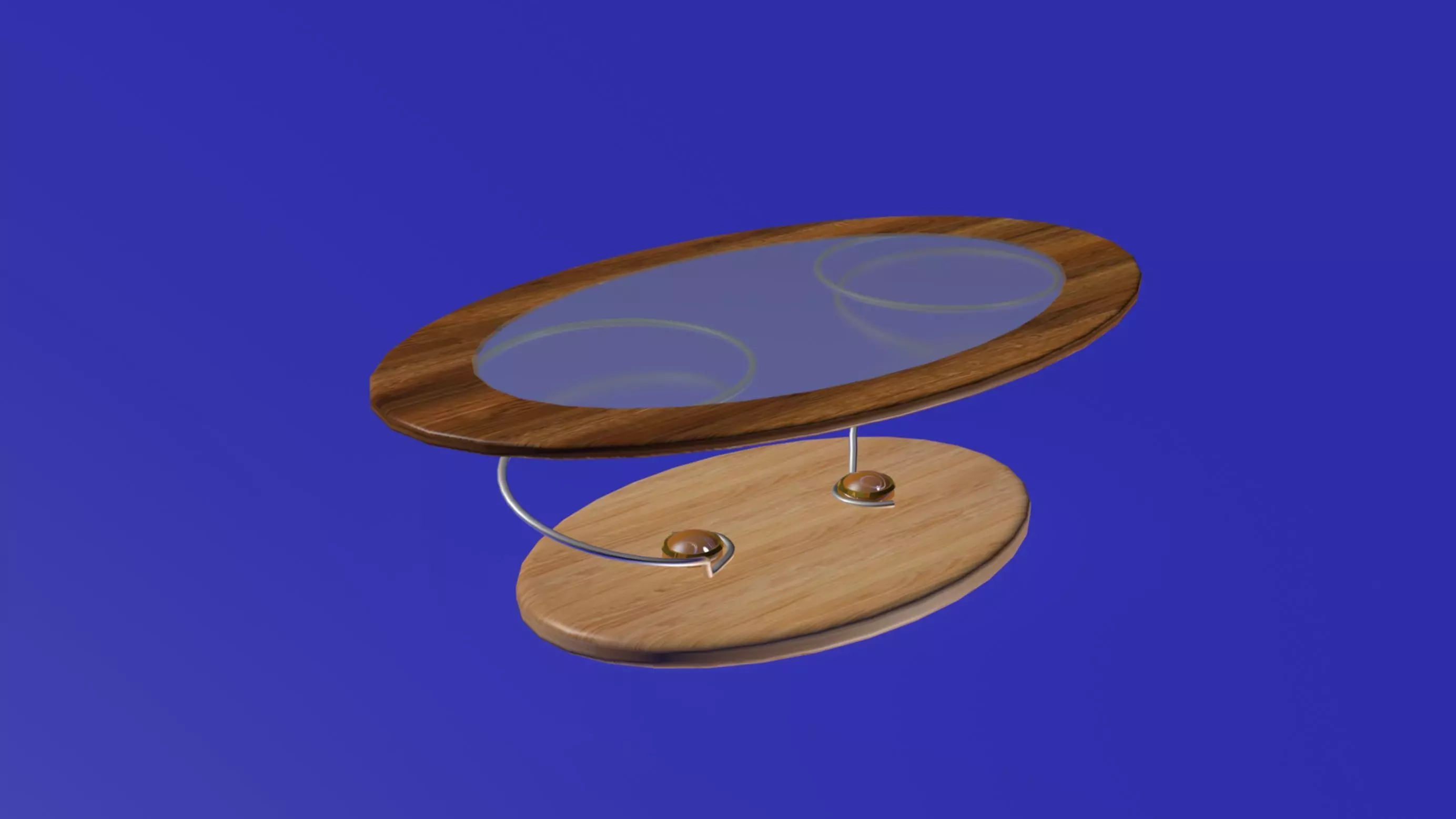 Eliptic glass and wood modern table 3D model_0