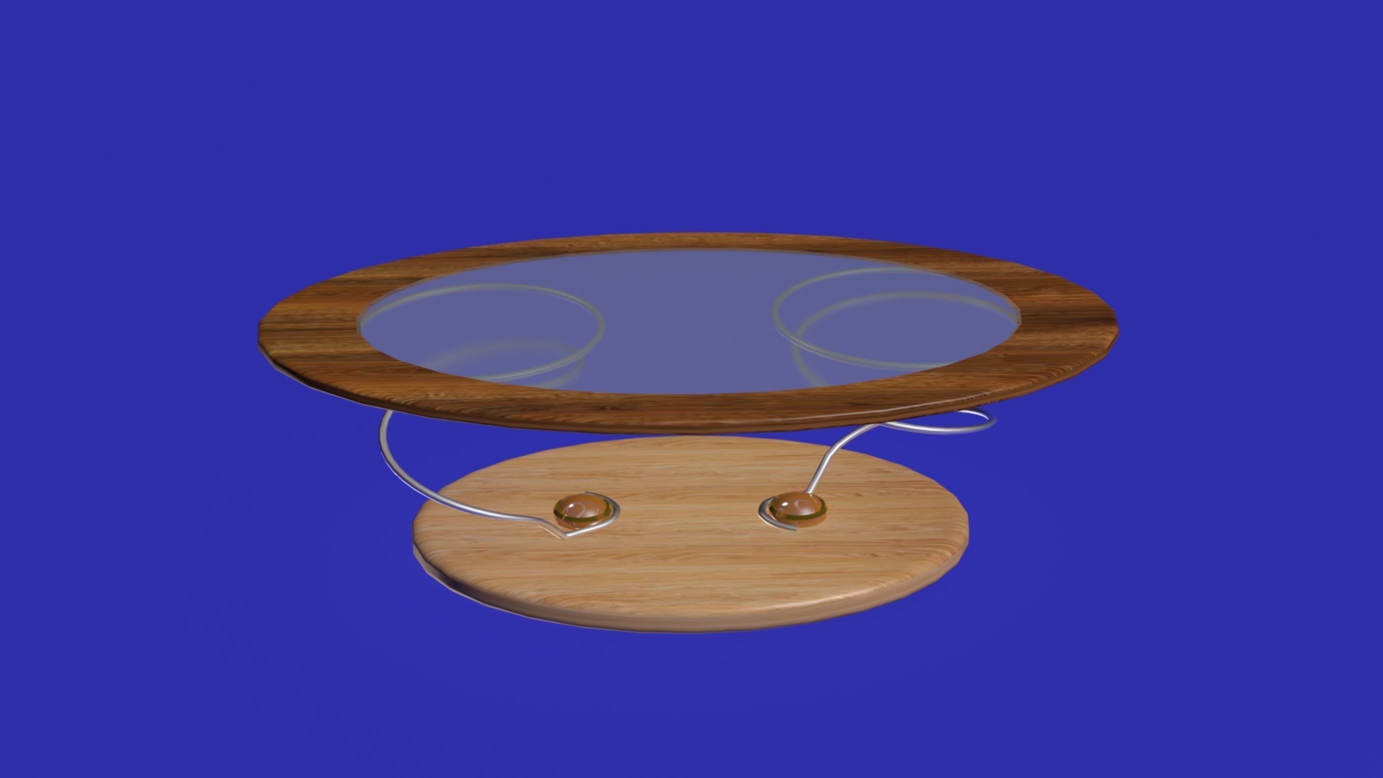 Eliptic glass and wood modern table 3D model_3