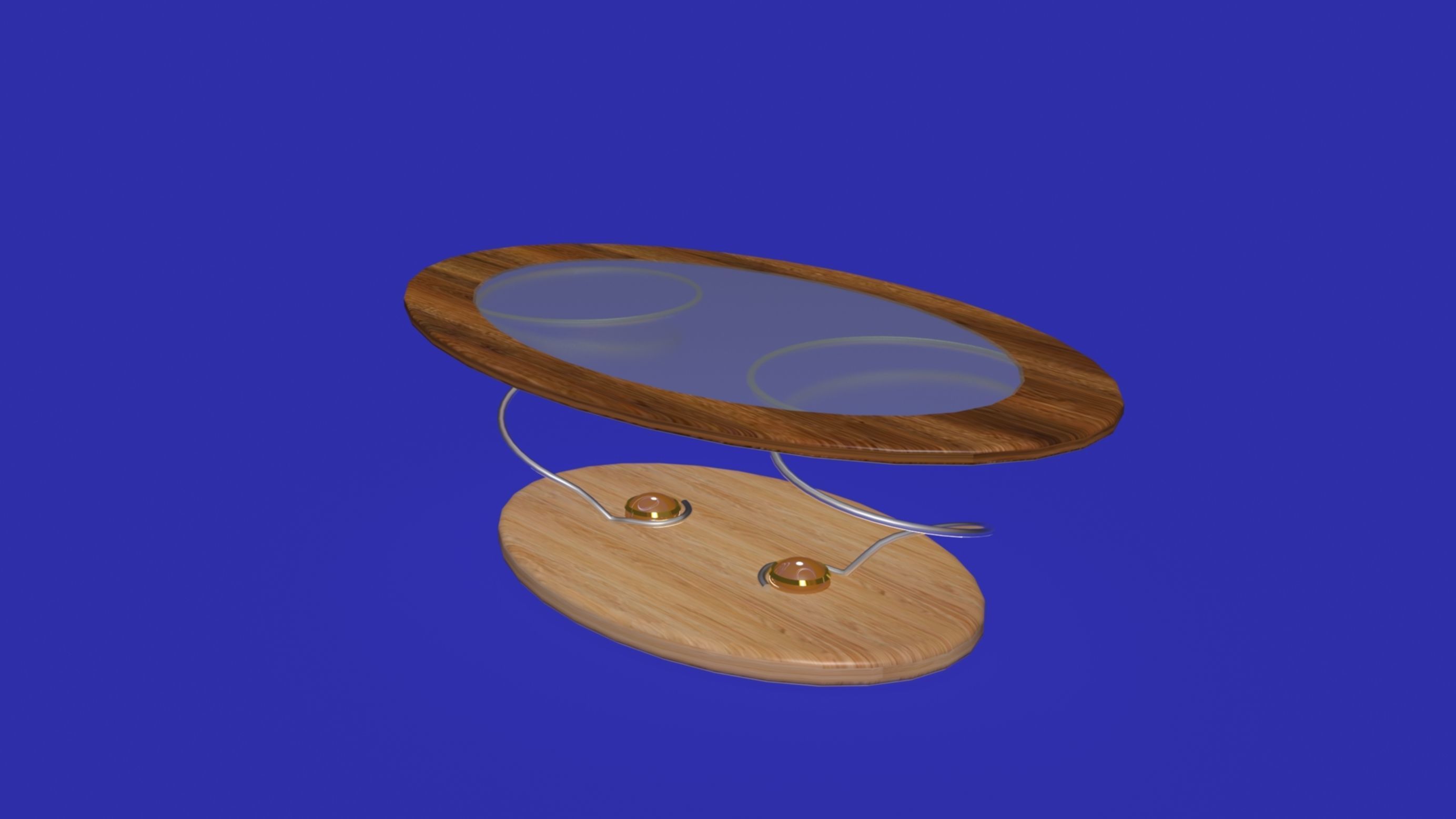 Eliptic glass and wood modern table 3D model_4