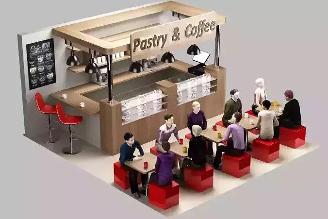Coffeeshop and pastry 3D model