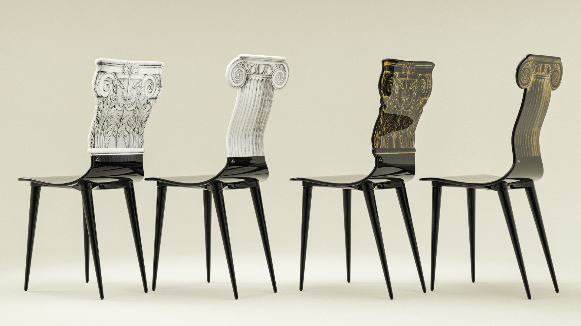 Fornasetti Capitello Corinzio and Jonico Chair Low-poly 3D model_6