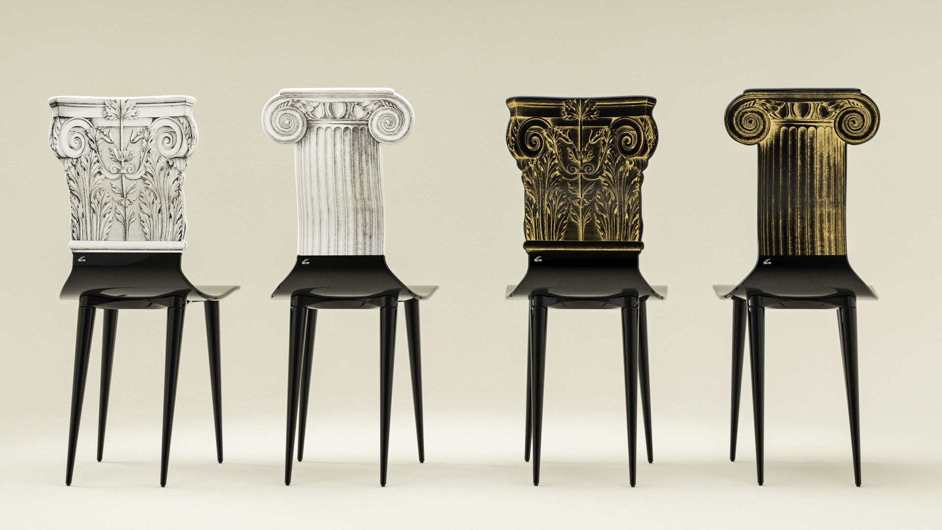 Fornasetti Capitello Corinzio and Jonico Chair Low-poly 3D model_7