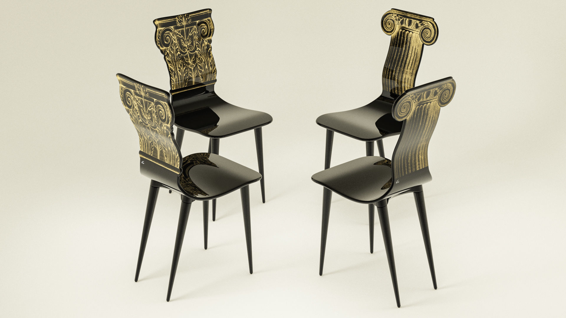 Fornasetti Capitello Corinzio and Jonico Chair Low-poly 3D model_16