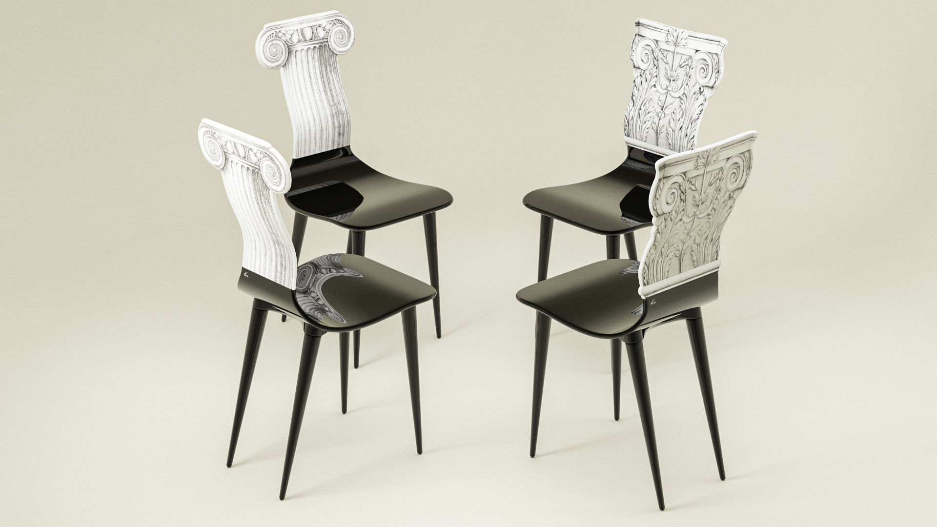 Fornasetti Capitello Corinzio and Jonico Chair Low-poly 3D model_15