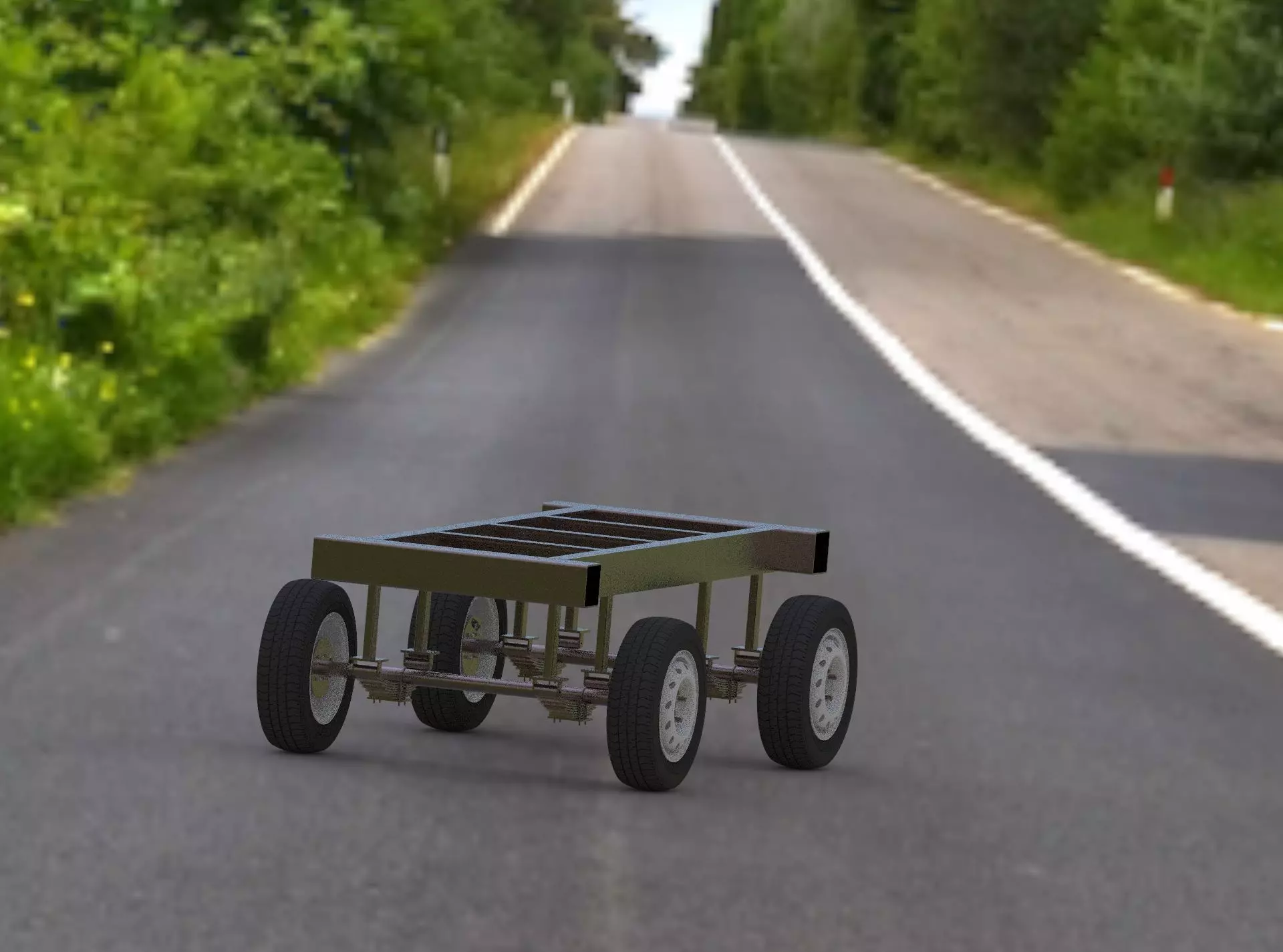 Dolly Chassis with Suspension and Tyre and Braking assembly Low-poly 3D model_0
